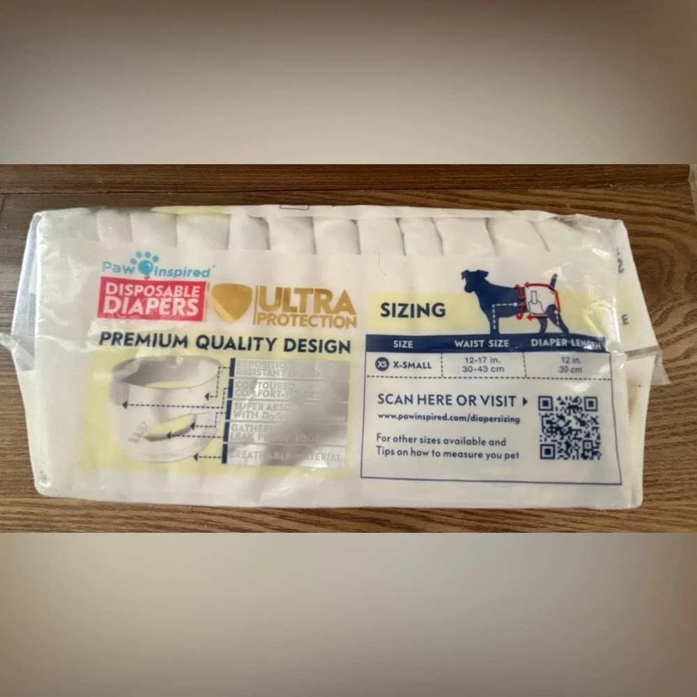 NEW Female Dog Disposable Diapers 12 Pack Sz XS Ultra Protection 12-17” Waist